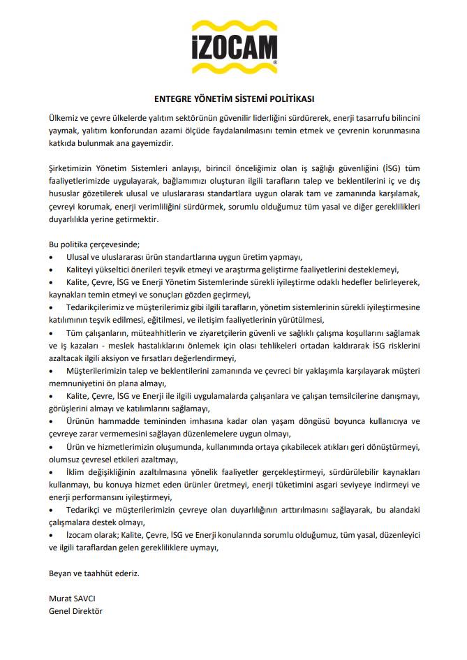 Entegre Yönetim Sistemi Politikası